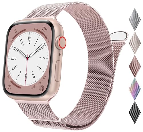 FAWAJON Kompatibel mit Apple Watch Armband 42mm 44mm 45mm 49mm für Frauen Männer Magnetisch Metall Edelstahl Ersatzarmband Armbänder für iWatch Armband Ultra 2/1 Series 9 8 7 6 5 4 3 2 1 SE, Rosa von FAWAJON