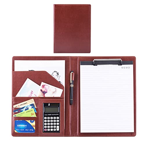 A4 Zwischenablage Ordner mit Speicher, Folder Clipboard Faux Leather Storage Clipboard for Business School Office Conference Notepad Clip Boards(Bruin,With calculator) von FBHDKJNFG