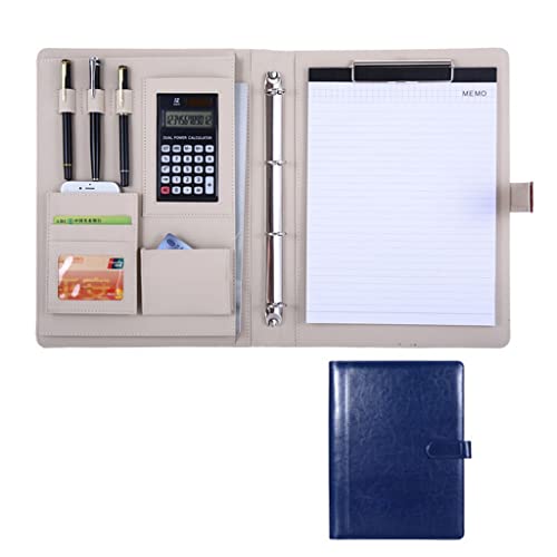 A4 Zwischenablage Ordner mit Speicher, Folder Professional Conference Organiser Case Ring Binder File Resume Document Pocket(Blauw,12digit calculator) von FBHDKJNFG