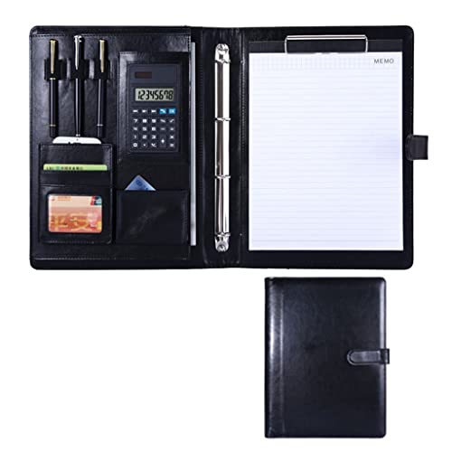 A4 Zwischenablage Ordner mit Speicher, Folder Professional Conference Organiser Case Ring Binder File Resume Document Pocket(Svart,8digit calculator) von FBHDKJNFG