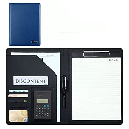 A4 Zwischenablage Ordner mit Speicher, Leather Folder Clipboard Folder Organizer With A4 Size Clipboard Resume Folder(Blauw,8digit calculator) von FBHDKJNFG