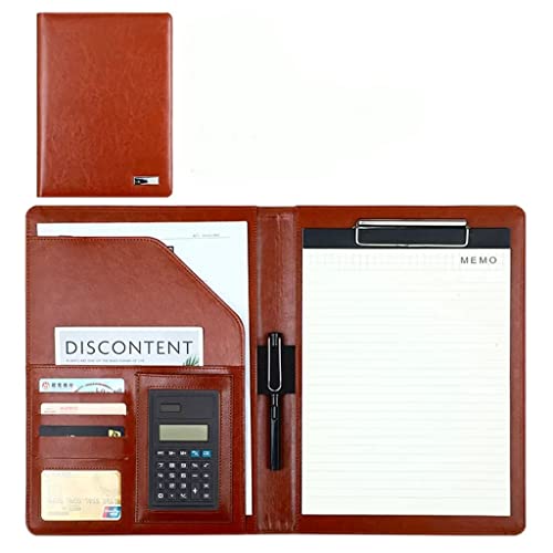 A4 Zwischenablage Ordner mit Speicher, Leather Folder Clipboard Folder Organizer With A4 Size Clipboard Resume Folder(Bruin,8digit calculator) von FBHDKJNFG