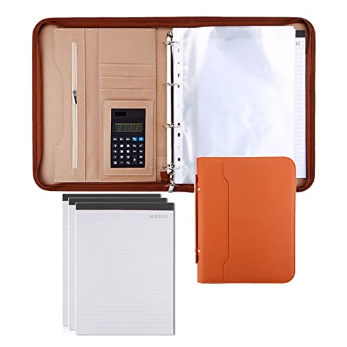 A4 Zwischenablage Ordner mit Speicher, Portfolios Binder Faux Leather Travel Organizer Pouch Zipper Closure for Documents Presentation Folders Business Cards(Oranje,8digit calculator) von FBHDKJNFG