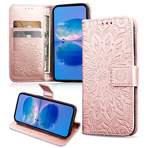 FCAXTIC Hülle Kompatibel mit Oppo Reno 6 Pro 5G, Magnet PU Leder Tasche Flip Schutzhülle, Brieftasche Klappbar Hülle, Roségold von FCAXTIC