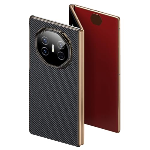 FDUJINH Handyhülle Für Huawei Mate XT, Ultra Dünne Leder Hülle Kohlefaser Texture Minimalistische Stoßfest Rückseite Schutzhülle Fall,Schwarz,Mate XT von FDUJINH