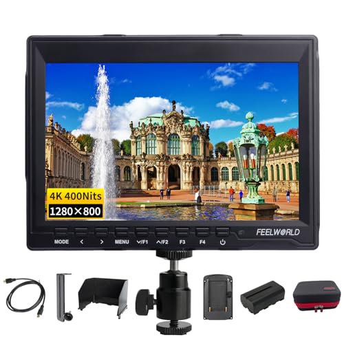 FEELWORLD FW759 7 Zoll Kamera Field Monitor,1280X800 IPS DSLR Field Monitor mit Full HD Focus Video 4K HDMI Input Output 2800mAh Batterie Speicher Case von FEELWORLD