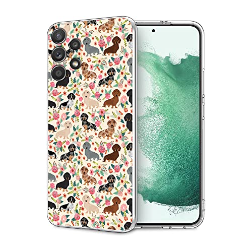 Entworfen für Samsung Galaxy A52 5G Hülle, niedlicher Hund lustige Dackel Hund Blumen TPU Handyhülle für Mädchen Frauen Männer Coole Schutzhülle Clear Case von FEIZHIRUNAI