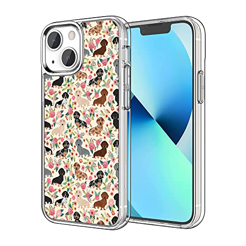 FEIZHIRUNAI Kompatibel mit iPhone 13 Pro Max Hülle, niedlicher Hund, lustiger Dackel, Hund, Blumen, iPhone-Hülle, stoßfest, schützend, transparent, weiche TPU-Hülle, Geschenk für Mädchen und Frauen von FEIZHIRUNAI