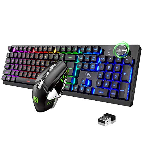 FELiCON Kombi-Sets für drahtlose Tastatur und Maus, 4800mAh, 16 Arten von wiederaufladbaren RGB-LED-Gaming-Tastaturen mit Knopfsteuerung und ergonomischer 7-Farben-LED-Hintergrundbeleuchtung von FELiCON