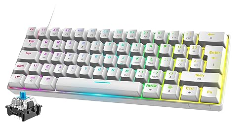 Mini 60% RGB Gaming-Tastatur,Mechanischer Blaue Schalter mit Kompakten 62 Tasten,18 RGB LED-Chroma-Hintergrundbeleuchtung, Abnehmbares USB-Typ-C-Kabel,UK-Layout, Ergonomic for PC Mac Laptop-Weiß von FELiCON