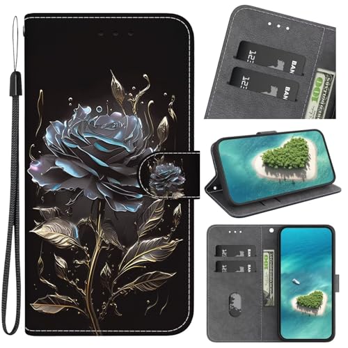 FERLAN Handyhülle Kompatibel mit Honor X9/X9 5G Hülle, Leder Schutzhülle Brieftasche Hülle Flip Case 3D Muster Cover mit Kartenfach Magnet Tasche Handyhüllen,Kristall Pfingstrose Blumee Rose von FERLAN