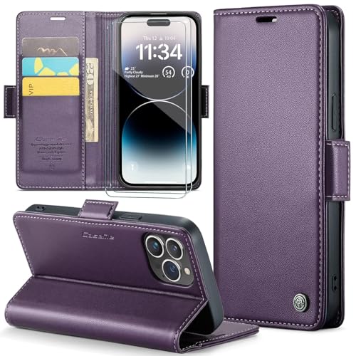 FERLAN Handyhülle für Oppo F21 Pro 5G Hülle + 2 Stück Panzer Schutz Glas, Premium PU Schutzhülle, Magnetisches Flip Case für Oppo F21 Pro 5G- Lila von FERLAN