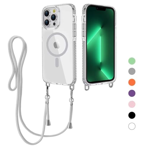 FERLAN Handykette Hülle für iPhone 12 Pro Max mit Band, Magnetische Transparent Handyhülle Kompatibel mit MagSafe, Necklace Hülle mit Band,Handyhülle für zum Umhängen,Case mit Schnur,Grau von FERLAN