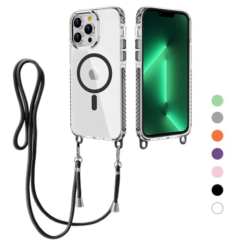 FERLAN Handykette Hülle für iPhone 14 Pro mit Band, Magnetische Transparent Handyhülle Kompatibel mit MagSafe, Necklace Hülle mit Band,Handyhülle für zum Umhängen,Case mit Schnur,Schwarz von FERLAN