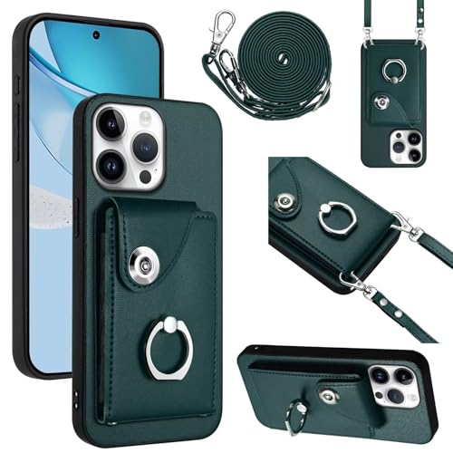 FERLAN Schutzhülle für Google Pixel 9 Pro XL,Brieftasche mit Kartenhalter für Frauen,Hülle mit Riemen am Handgelenk un Ring für Google Pixel 9 Pro XL,Grün von FERLAN