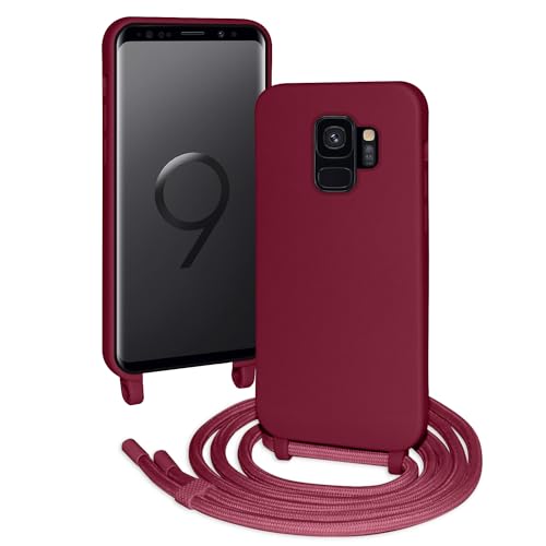 FERLAN Silikon Handykette für Samsung Galaxy S9 Hülle mit Band,Stylische Verstellbarer Halskette Handyhülle,Necklace Hülle mit Band,Handyhülle für zum Umhängen,Karminrot von FERLAN