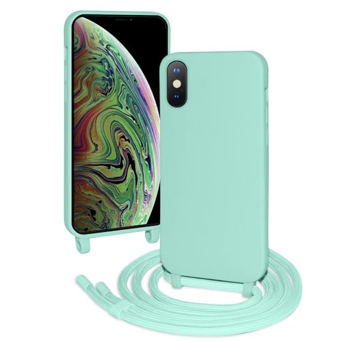 FERLAN Silikon Handykette für iPhone X/XS Hülle mit Band,Stylische Verstellbarer Halskette Handyhülle,Necklace Hülle mit Band,Handyhülle für zum Umhängen,Mintgrün von FERLAN