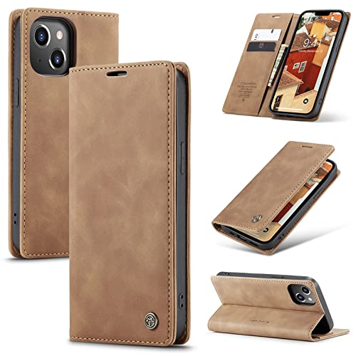 FERLAN Wallet Serie Handyhülle für iPhone 14 Plus Hülle,Leder Klappbar Flip Case Cover 360 Stoßfeste Case für iPhone 14 Plus,Braun von FERLAN