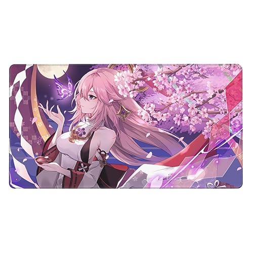 Genshin Impact Anime-Mauspad, großes Gaming-Mauspad, schöne Bilder, komfortables Spielerlebnis, gute Materialien, dickere Gummiunterseite, glatte Oberfläche, genähte Kanten (39,9 x 74,9 cm) (B) von FEYADO