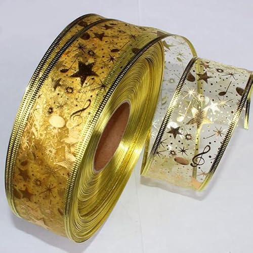 Handwerk Geschenke Verpackungsband, Ballonsband, 2 Yards/Lot 50 mm DIY Hochzeitsdekor Organzaband Bling Star bedruckte Bänder for Weihnachtsdekoration DIY Nähen Stoff(Gold) von FFENFRYOU