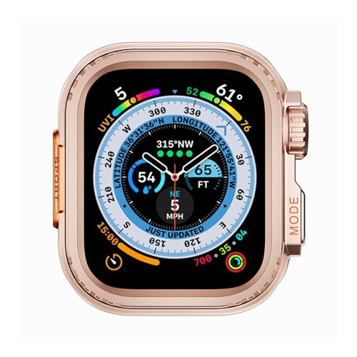 FFHAO Schutzhülle für Apple Watch, 44 mm, 45 mm, 46 mm, 42 mm, 49 mm, Metall, Uhrengehäuse (Roségold, 44 mm) von FFHAO