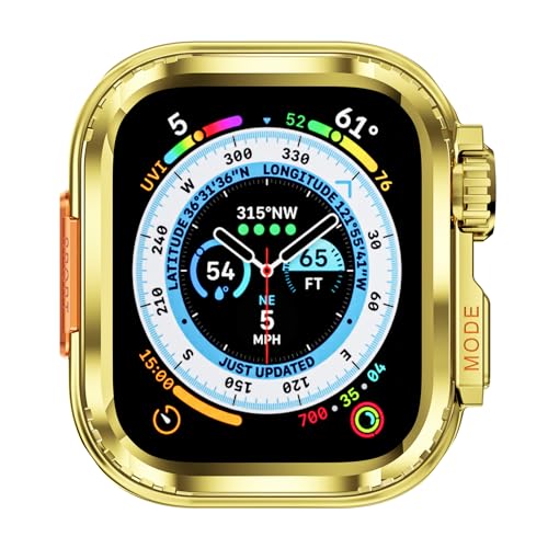 FFHAO Schutzhülle für Apple Watch Watch 44 mm, 45 mm, 46 mm, 42 mm, 49 mm, Metallgehäuse (helles Gold, 46 mm) von FFHAO