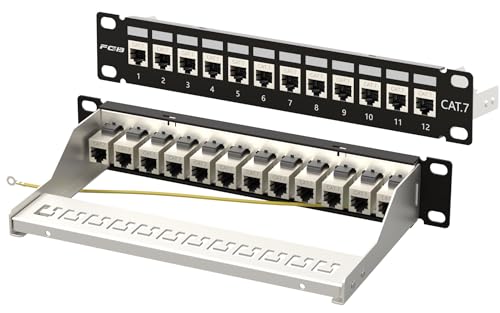 FGB 10Gbps 1U 12 Port Koppler Patch Panel Cat7 Rack Montierbare Netzwerk Patchpanel RJ45 Geschirmter Keystone Koppler mit Rückleiste 1U Inline Keystone Netzwerk Verkabelung für Gigabit Netzwerk Switch von FGB