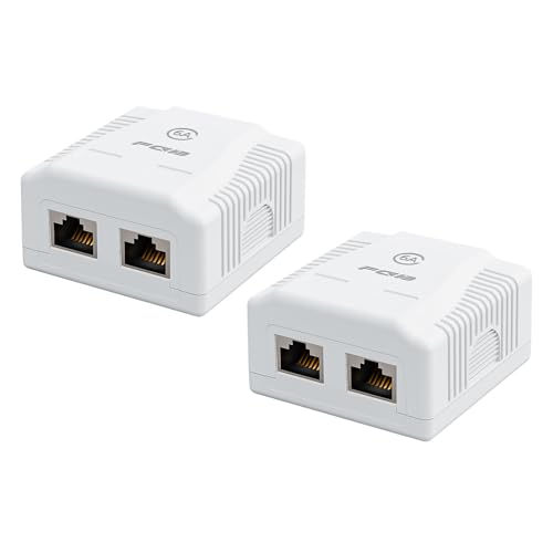 FGB 2X Cat6A Aufputz Netzwerkdose 2 Port RJ45 Buchse Geschirmt Aufputz Montage 10 Gbit/s Ethernet Netzwerk LAN Dose Für Verschiedenste Anwendungsbereiche Weiß von FGB