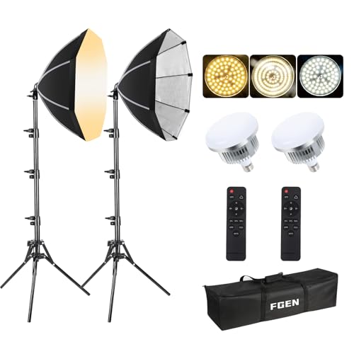 FGen Softbox,2x85W 2700-6400K Fotostudio Set,2x50cm Octogen Softboxen mit 1.5m Vollverstellbare Lichtstative für Porträtfotografie, Live-Streaming, YouTube-Videofotografie von FGen