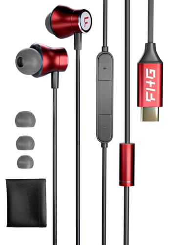 FHG USB-C-Kopfhörer für iPhone 15 Pro Max, AI Noise Canceling Typ C Kopfhörer mit Mikrofon, Hi-Res Audio USB C Earbuds Wired Built-in DAC 384KHz/32bit, Lautstärkeregler für Samsung S24 S23 von FHG