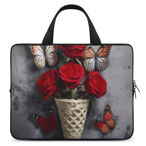 Laptop-Umhängetasche, Laptoptasche, Computertasche, Eiscreme und Rosen, Messenger-Tasche für Unisex, Eiscreme und Rosen, 15 Zoll von FHPCE