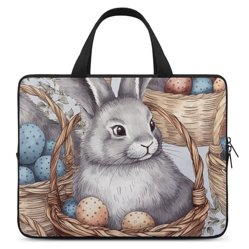 Laptop-Umhängetasche, Laptoptasche, Computertasche, Kaninchen im Korb, Messenger-Tasche für Unisex, Kaninchen im Korb, 43,2 cm (17 Zoll) von FHPCE