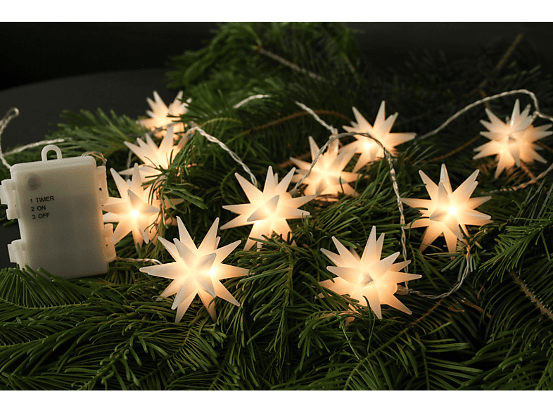 FHS Lichterkette mit 10 weißen Sternen Weihnachtsbeleuchtung, Warmweiß von FHS