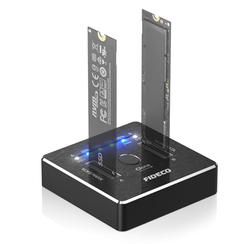 FIDECO M.2 NVME SATA SSD Docking Station, USB 3.2 Gen 2，20Gbps Dual NVMe SATA SSD Gehäuse, NVMe Reader Duplicator, Unterstützt Offline-Klon, UASP und Trim, Aluminium-Design von FIDECO