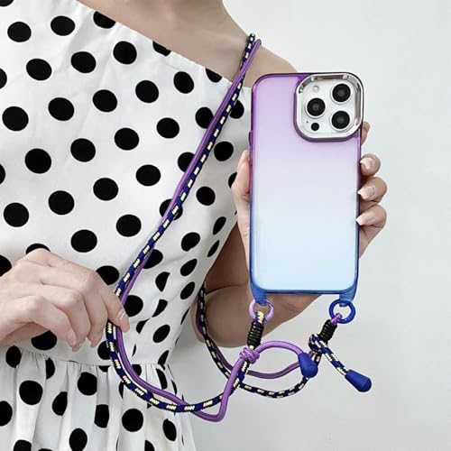 FIFTHAVE Handykette Kompatibel mit iPhone 14 Pro Hülle mit Band Necklace iPhone 14 Pro mit Kette Handyhülle,Bunt Farbverlauf Transparent Schutzhülle zum Umhängen Case Stoßfest Cover-Lila Blau von FIFTHAVE