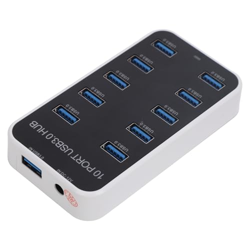 10 USB 3.0-Port-Daten-Hub, Schnelllade-Splitter-Dock mit Stromanschluss, Überspannungsschutz, für 11, OS X, 9 und Höher, ABS, PC-Material von FILFEEL