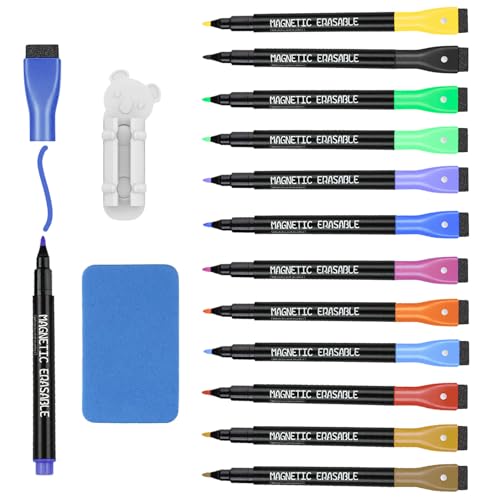 FINEASY 19 Stück Whiteboard Marker Magnetisch, Whiteboard Stifte mit Schwamm, Trocken Abwischbare Marker mit Stiftclip, Dry Erase Marker mit Feiner Spitze für Zuhause, Schule und Büro (12 Farben) von FINEASY