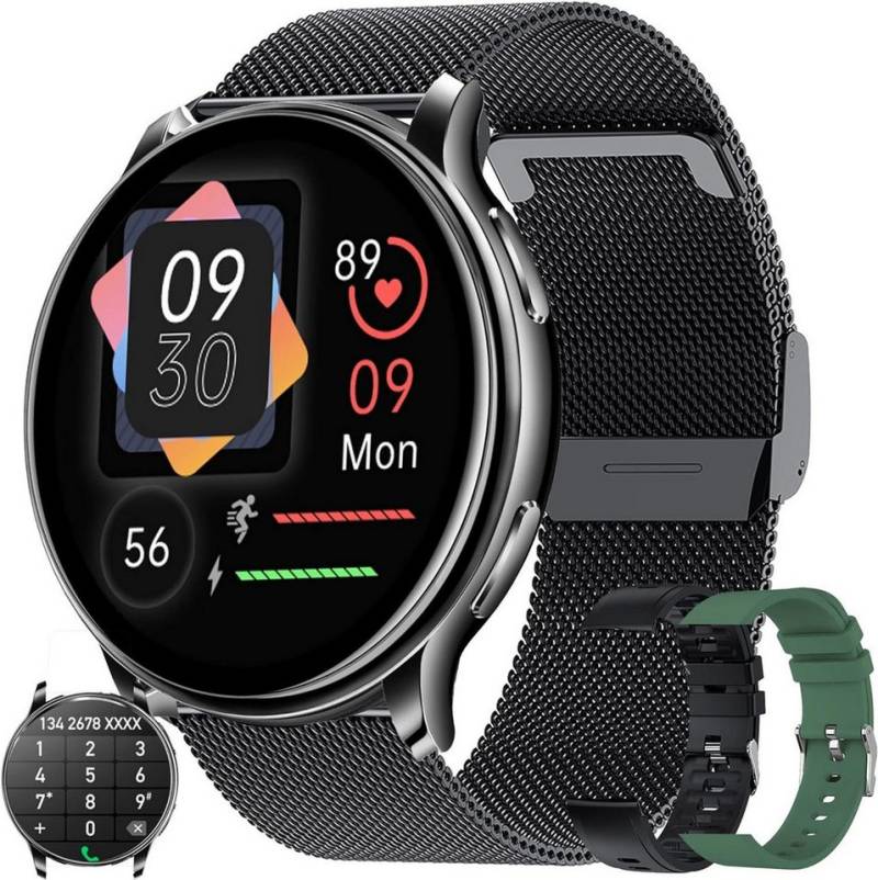 FITCXJX Damen mit Telefonfunktion Pulsmesser Schlafmonitor Smartwatch (1,32 Zoll, Android iOS), Mit SpO2 Menstruationszyklus Schrittzähler Musikplayer Fitness Tracker von FITCXJX