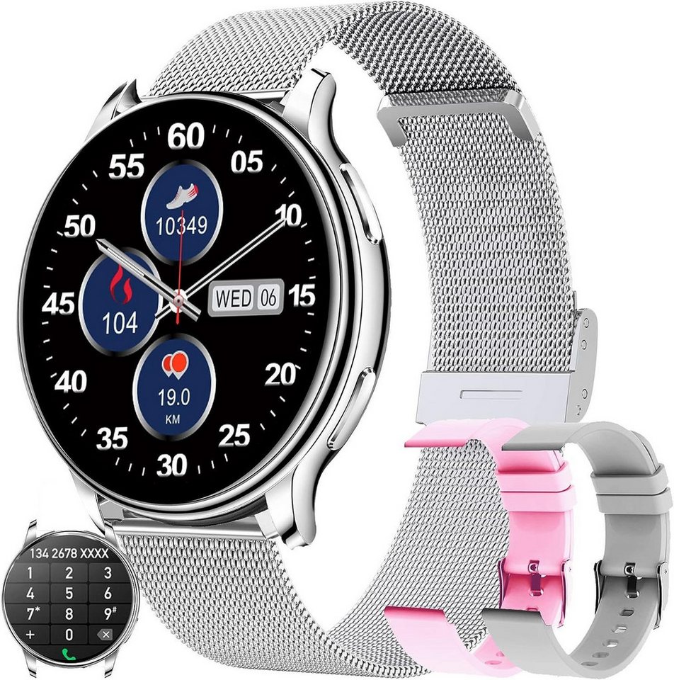 FITCXJX Damen mit Telefonfunktion SpO2 Pulsmesser Schlafmonitor Smartwatch (1,32 Zoll, Android iOS), Mit SpO2 Menstruationszyklus Schrittzähler Musikplayer Fitness Tracker von FITCXJX