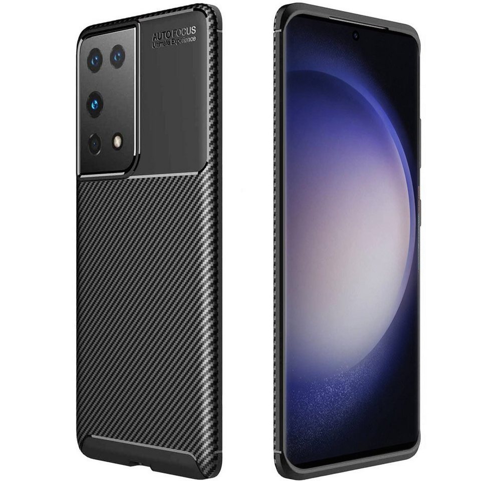 FITSU Handyhülle Handyhülle für Samsung Galaxy S23 Ultra Case im Carbon Design Schwarz 6,8 Zoll, Handyhülle mit Carbon Optik, stabile Schutzhülle, Case mit Eckenschutz von FITSU