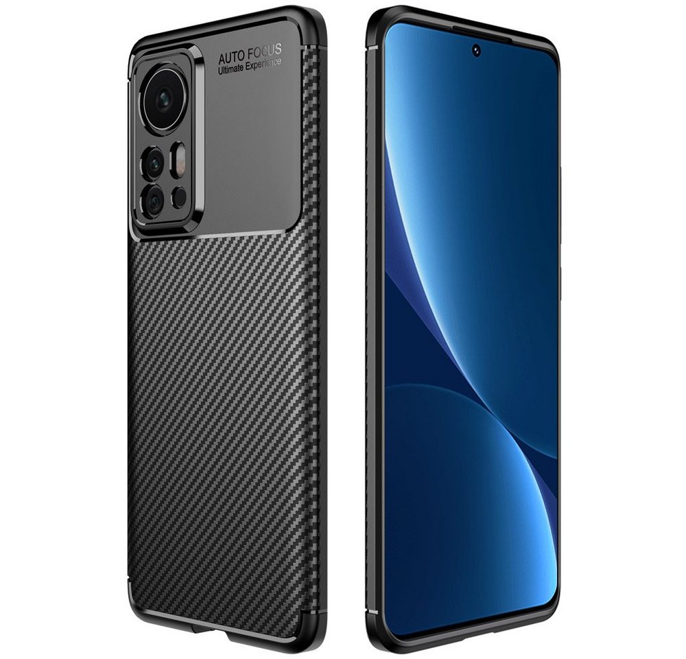 FITSU Handyhülle Handyhülle für Xiaomi 12 Pro Case im Carbon Design Schwarz 6,73 Zoll, Handyhülle mit Carbon Optik, stabile Schutzhülle, Case mit Eckenschutz von FITSU