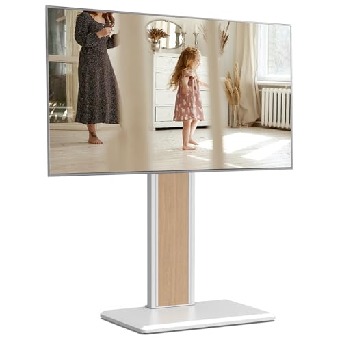 FITUEYES TV Ständer Standfuß TV Bodenständer mit Holzablage Fernsehständer geeignet für große Fernseher Höhenverstellbar Schwenkbar für 32 bis 65 Zoll bis zu 40kg Max.VESA 400 * 400 von FITUEYES