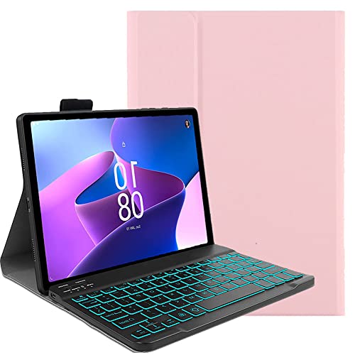 FKQLH Tastatur Hülle für Lenovo Tab P12 12,7 Zoll 2025 mit 7-Farbe Tastatur Magnetische Kabelloser Bluetooth Abnehmbare [Deutsche QWERTZ] Schutzhülle, Rosa von FKQLH