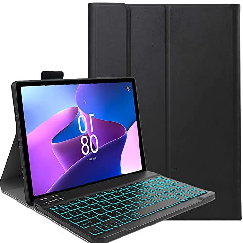 FKQLH Tastatur Hülle für Lenovo Tab Plus 11,5 Zoll Tablet 2024 TB351FU mit 7-Farbe Tastatur Magnetische Kabelloser Bluetooth Abnehmbare [Deutsche QWERTZ] Schutzhülle, Schwarz von FKQLH