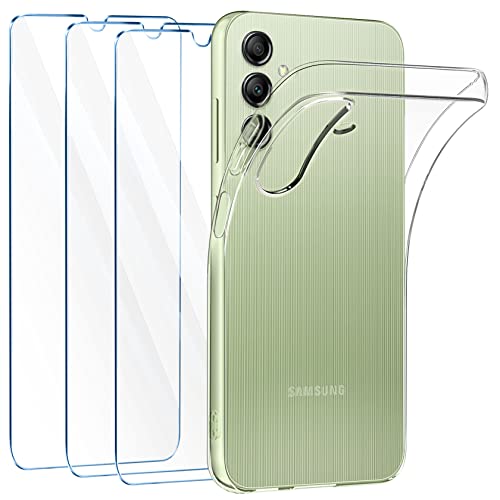 FLLAO Handyhülle Kompatibel mit Samsung Galaxy A14 5G / 4G Hülle mit 3 Stück Schutzfolie, Durchsichtig Case Transparent Silikon TPU Schutzhülle Premium 9H Gehärtetes Glas von FLLAO