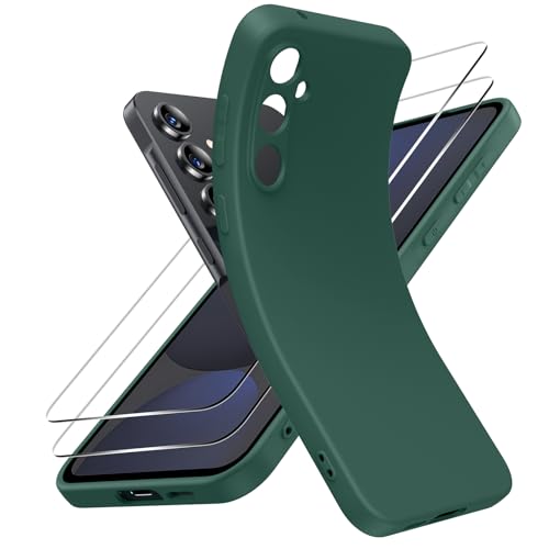 FLLAO Handyhülle Kompatibel mit Samsung Galaxy S24 FE 5G Hülle mit 2 Stück Schutzfolie, Durchsichtig Case Weiche TPU Silikon Schutzhülle Premium 9H Gehärtetes Glas - Grün von FLLAO