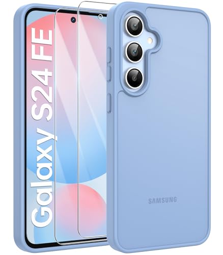 FLLAO Matt Handyhülle für Samsung Galaxy S24 FE Hülle und 2 Schutzfolie, mit Kameraschutz [Militärnorm Schutz] urchscheinende PC Rückseite TPU Bumper Hülle für Samsung S24 FE - Blau von FLLAO