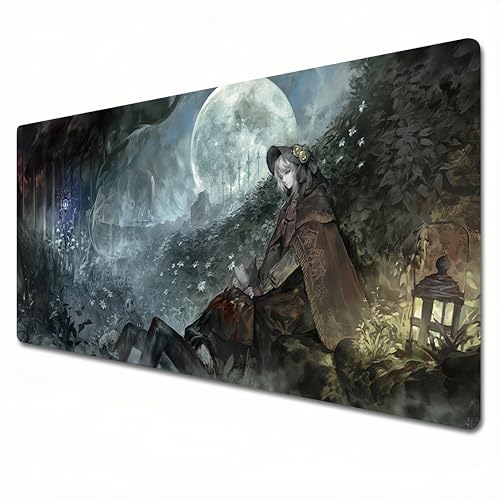 FLUXGOONE Bloodborne Mauspad, XXL, schwarz-weiß, großes Anime-Mauspad, 900 x 400 cm, Nahtkante, geeignet für Büro- und Heimschreibtischunterlagen (A02) von FLUXGOONE