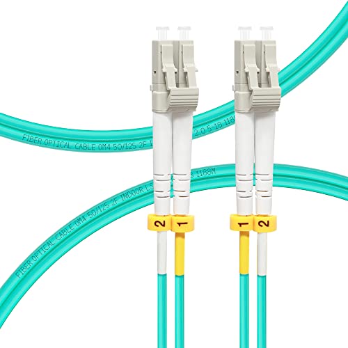 FLYPROFiber 0.5M OM4 LC auf LC LWL Glasfaser Patchkabel | Längenoptionen: 0,2m-100m, 40 GB/100 GB Duplex LC-LC 50/125 um Multimode LWL Kabel LSZH 0,5 Meter, 2 Packs von FLYPROFiber