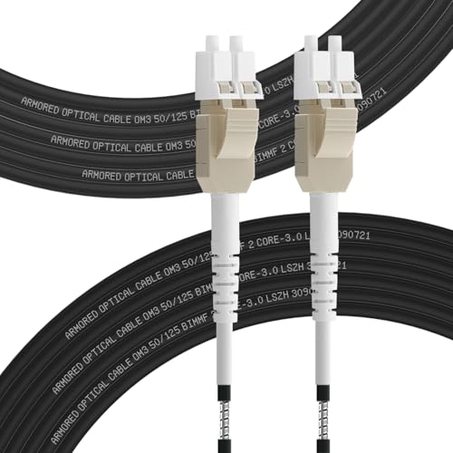 FLYPROFiber 200m OM3 LWC Gglasfaser-Kabel Gepanzert LC/UPC auf LC/UPC 50/125um, Glasfaserkabel Outdoor Uniboot Duplex Multimode 10GB/40GB, 10m-200m, 3mm LSZH von FLYPROFiber